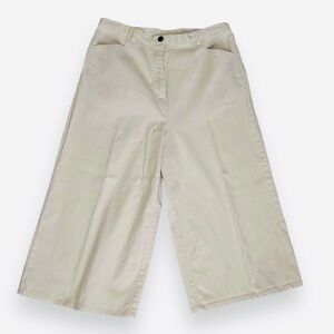 Denim & Co Size Large Cream Wide Leg Cropped Pants Cotton Spandex